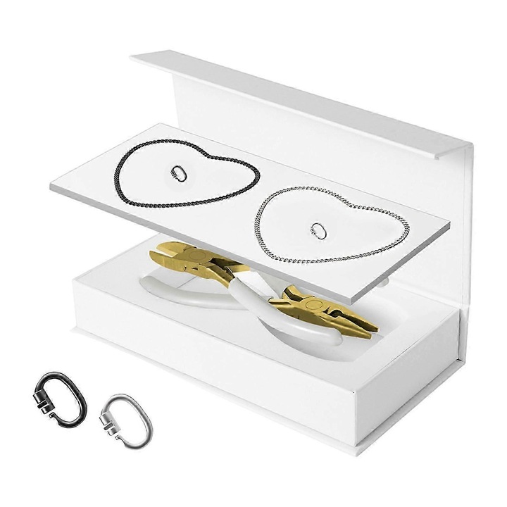 Set bratari permanente, din argint, design cu lacat, 23 cm, 2 bratari, 2 cleme, 2 clesti, argintiu/negru