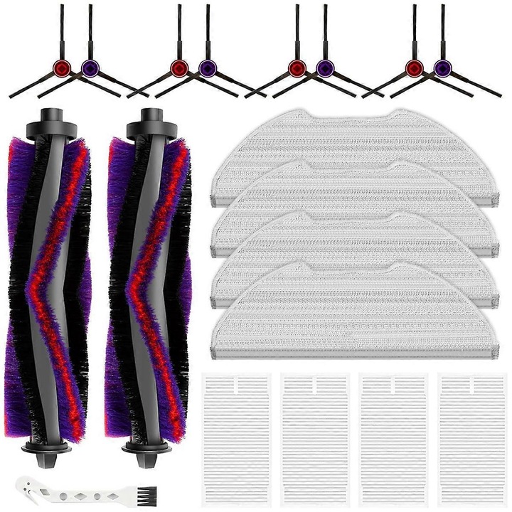 Set accesorii pentru aspirator E10s, 2 perii rotative, 8 perii laterale, 4 filtre HEPA, 4 carpe de mop, plastic