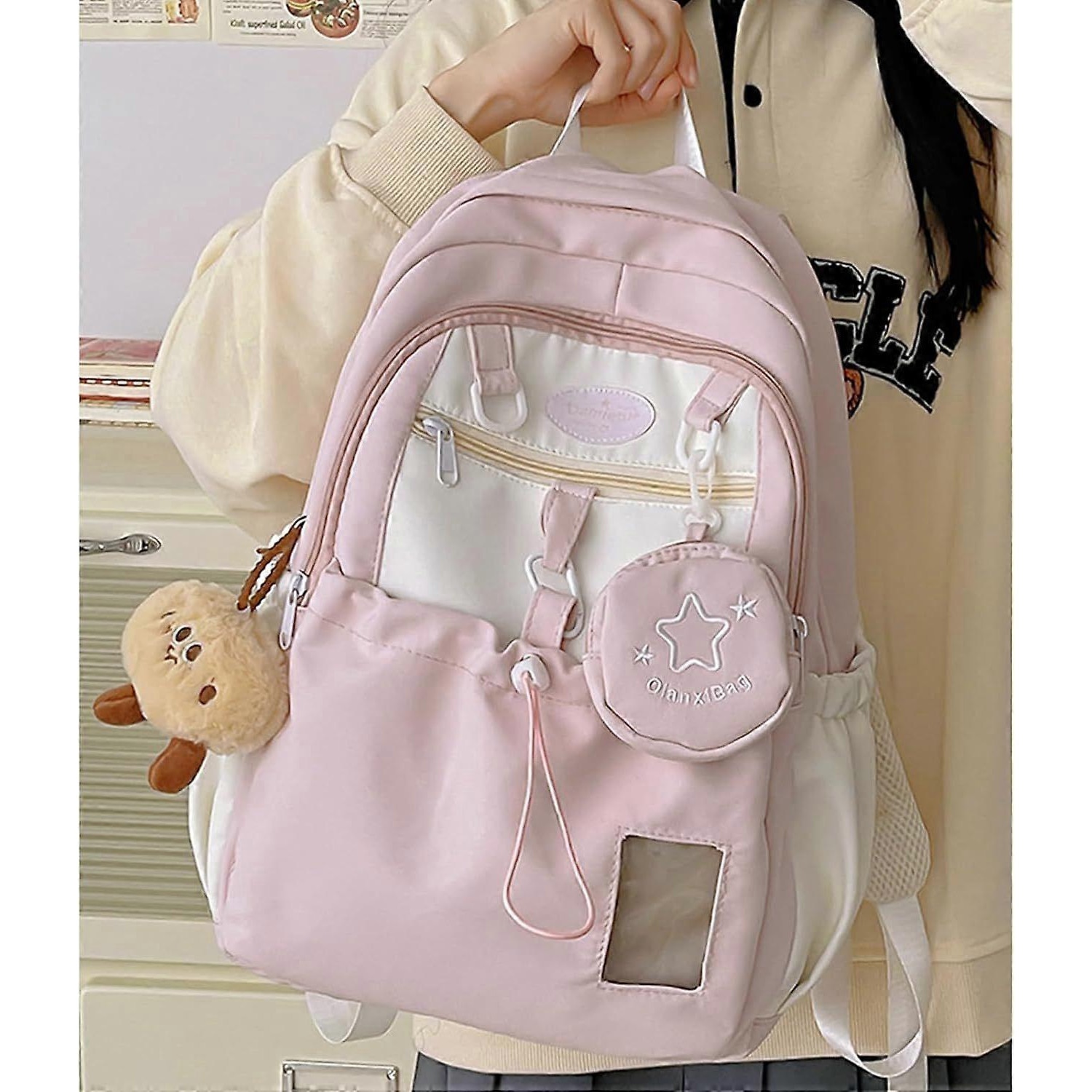 Rucsac laptop, nailon, roz, 16.9x5.5x11.8 inch