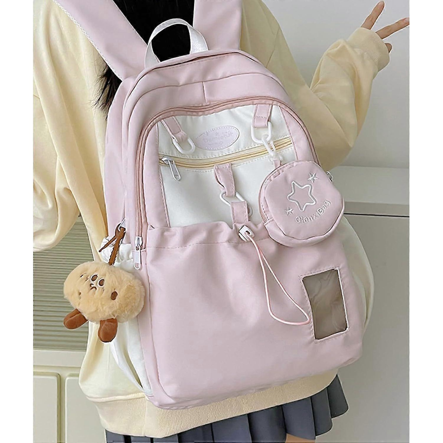 Rucsac laptop, nailon, roz, 16.9x5.5x11.8 inch