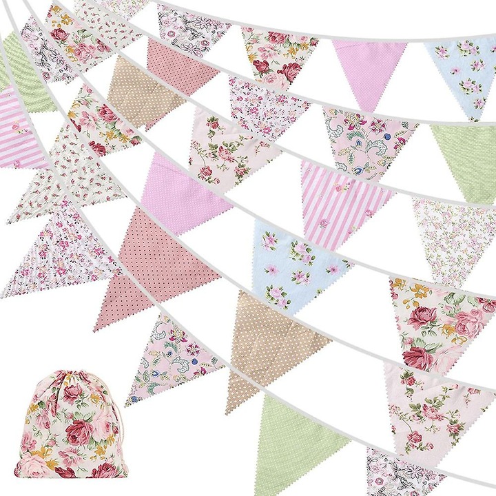 Ghirlanda decorativa din bumbac, 42 bucati, multicolor, 12m, pentru petreceri si evenimente