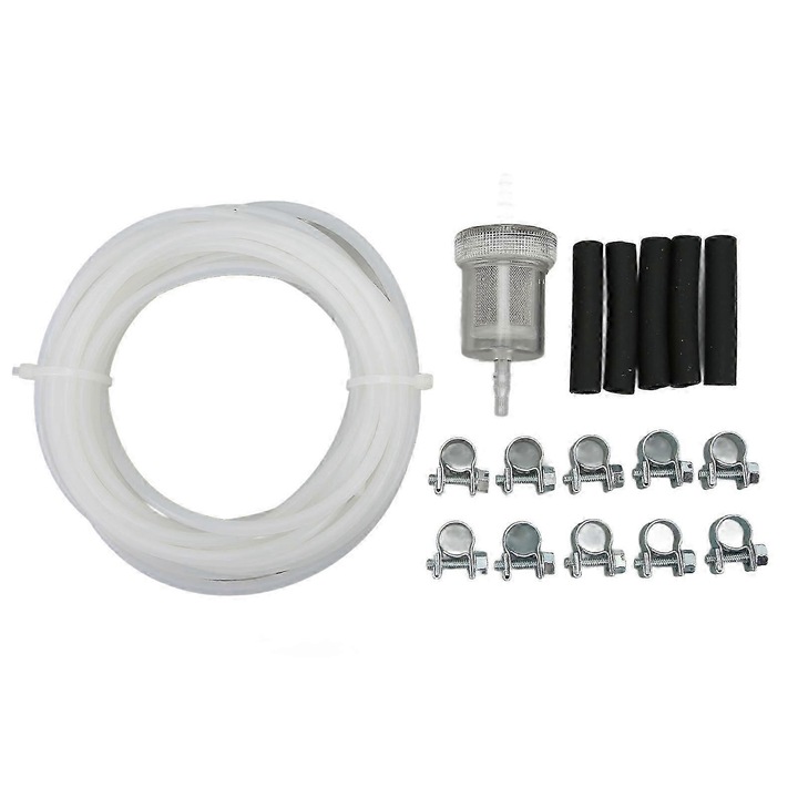 Üzemanyagvezeték autó fűtéshez, 5m, komplett készlet szűrőkkel és bilincsekkel, fehér/fekete