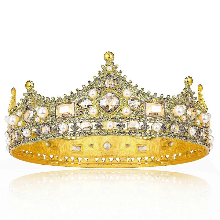 Coroana baroca pentru regele si regina, cristale perlate, 6x2.3in