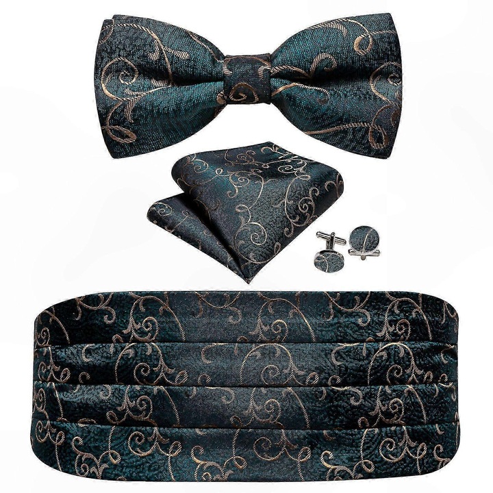 Set papion barbati, 3 piese, matase si poliester, ajustabil, negru, 27x42 inch