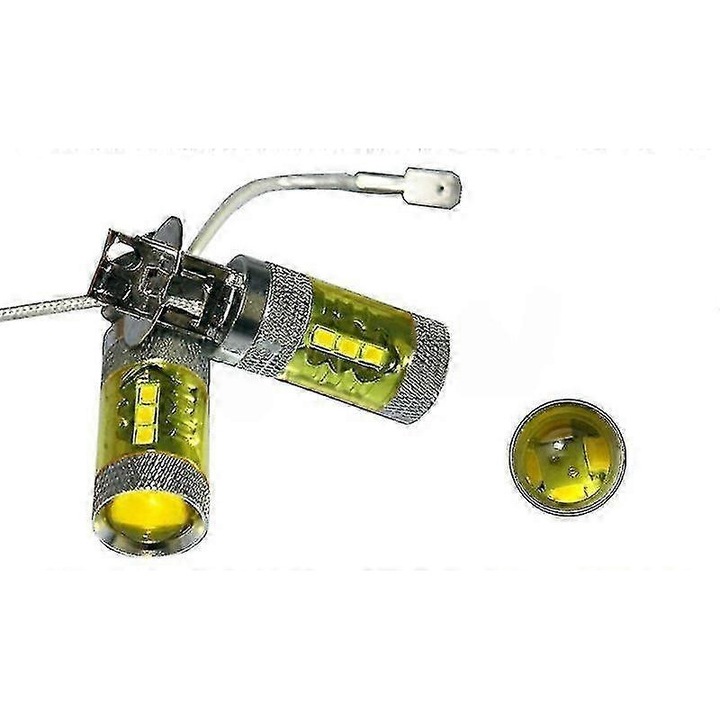 Set 2 becuri LED H3 80W 16SMD galbene pentru lumini de ceata, 12-24V