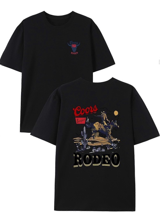 Laza póló, nyomtatott, fekete, pamut