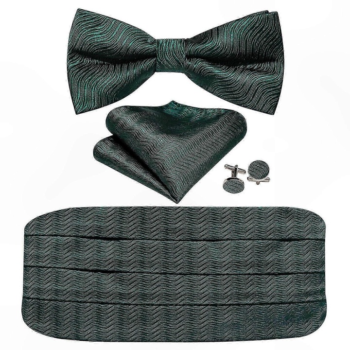 Férfi csokornyakkendő szett, 3 darabos, selyem és poliészter, állítható, zöld, 69x103 cm