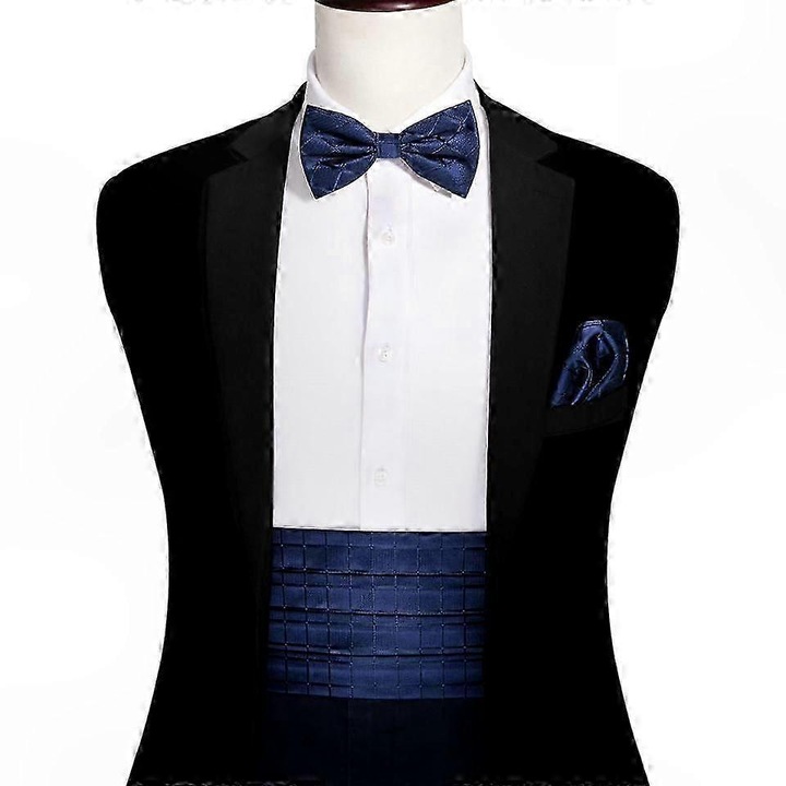 Férfi csokornyakkendő szett, 3 darabos, selyem és poliészter, állítható, kék, 69x103 cm