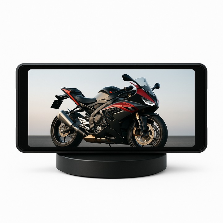 PACHET Display Navigatie Motociclete, Android Auto, Carplay, DVR, Camere 2k, Dual Bluetooth + Husa de protectie + Folie de protectie