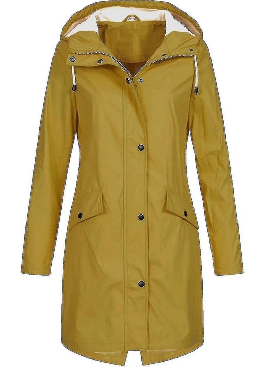 Дамско яке за дъжд, водоустойчиво, с качулка, ветроустойчиво, полиестерно, mustard, Синапено жълто
