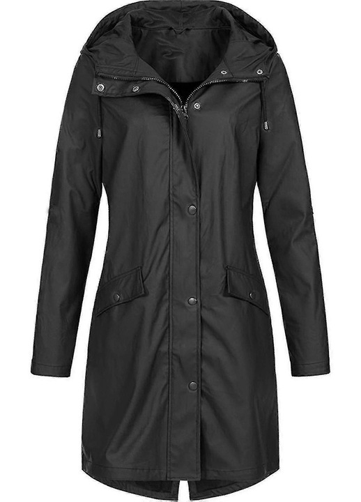 Jacheta de ploaie dama, impermeabila, cu gluga, rezistenta la vant, neagra, L INTL