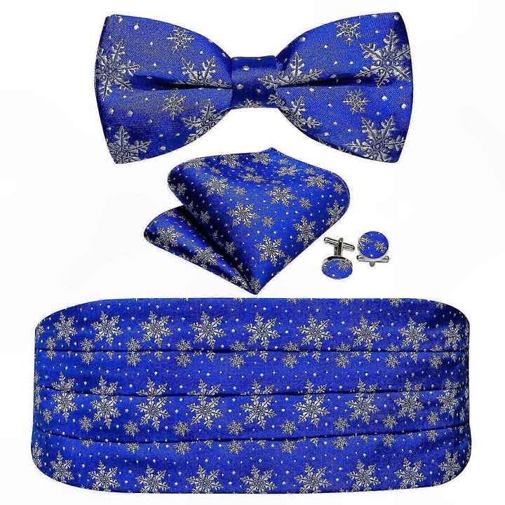 Férfi csokornyakkendő szett, 3 darabos, selyem és poliészter, állítható, kék, 69x103 cm