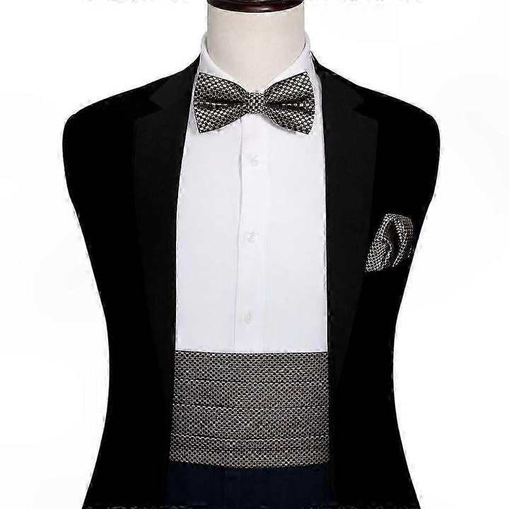 Set papion barbati, 3 piese, matase si poliester, ajustabil, negru, 27x42 inch