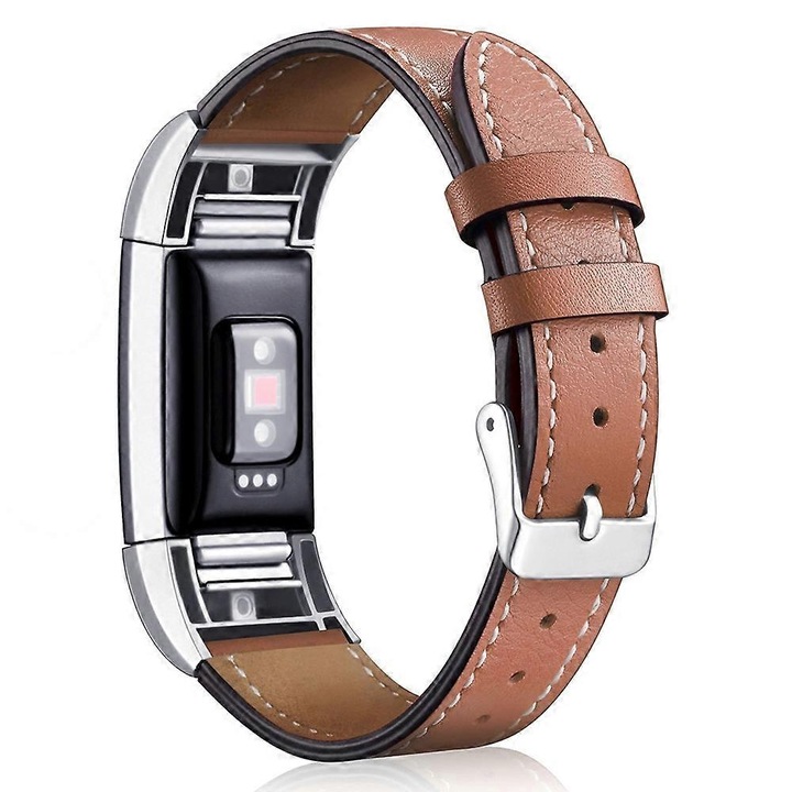 Valódi bőr pótszíj Fitbit Charge 2-höz, barna, 83x109mm, szélesség 18mm