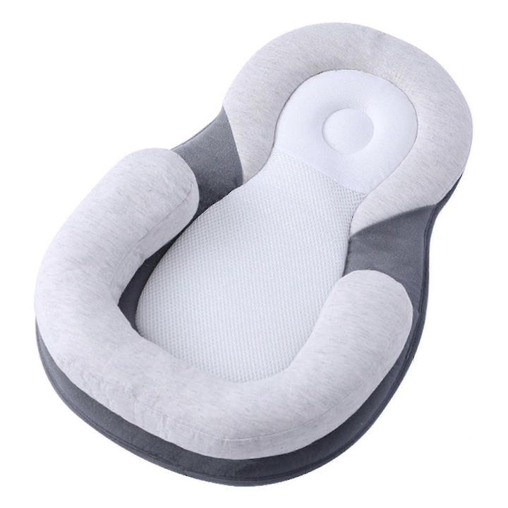 Perna antirasturnare pentru bebelusi, gri, 30x45cm, set de capatai si saltea pentru calatorii