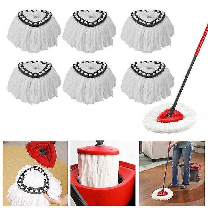 Set 6 capete de inlocuire pentru mop, microfibra, alb + rosu, compatibile cu mopuri Vileda