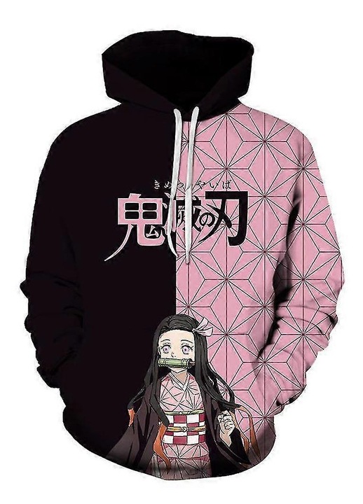 Унисекс суитшърт Demon Slayer, Tanjirou Nezuko, полиестер, розов, дълъг ръкав