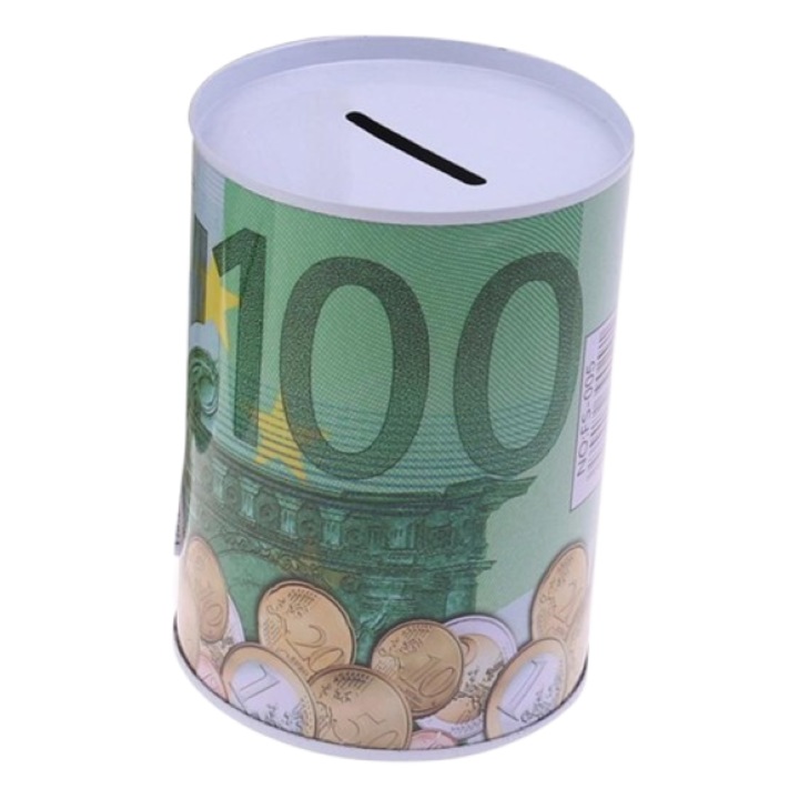 Pusculita Bancnota din Metal, Multicolor, 100 Euro, 15x21.5cm