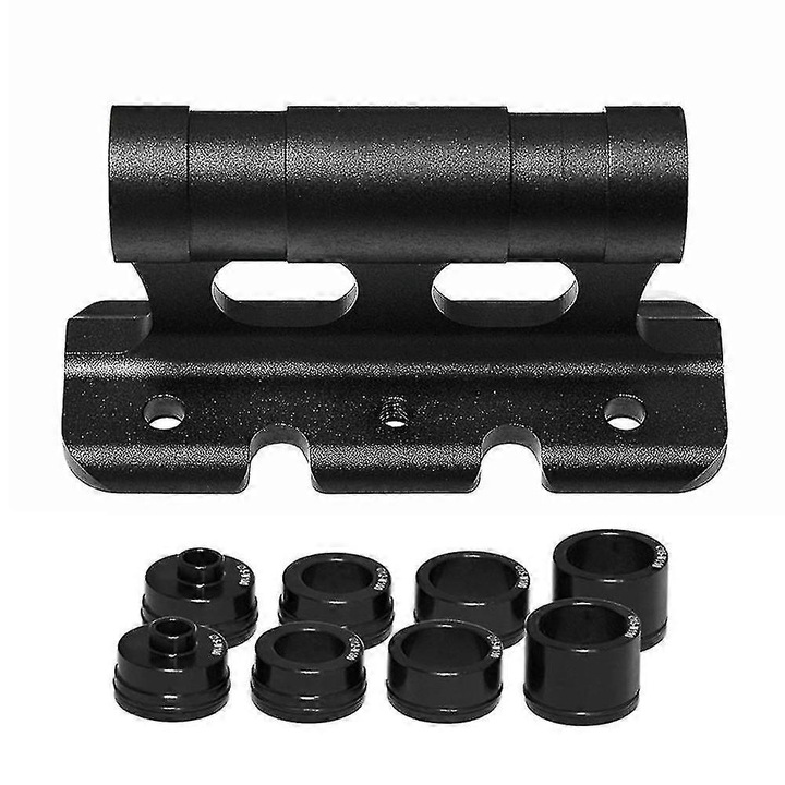 Kerékpártároló állvány, villára rögzíthető, alumínium, fekete, méretek 110x58x38mm, 1 db-os csomagtartó + 8 db átütőtengely