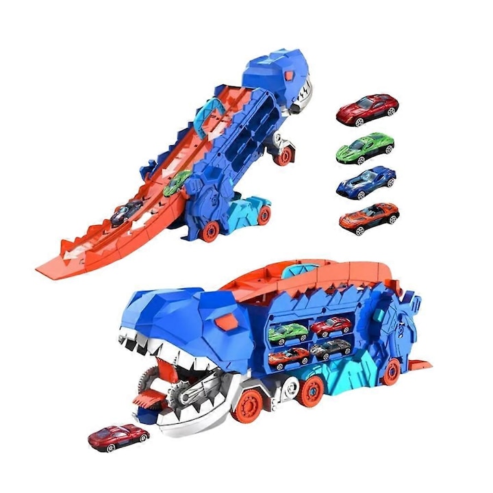 Dínó Kamion 3 az 1-ben, szállító 4 kisautóval, Triceratops, többszínű, nagy méretek