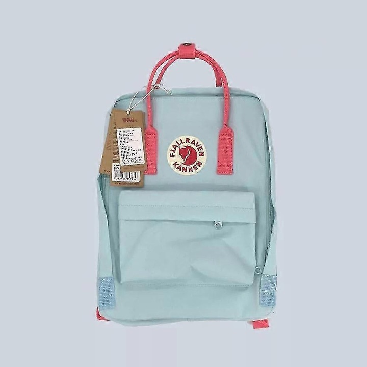 Rucsac unisex 16 inch, capacitate sub 20L, impermeabil, expandabil, albastru deschis cu curea roz