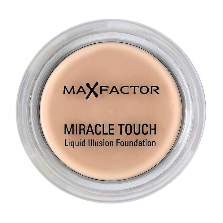 Fond de ten Max Factor Miracle Touch, nuanta 55 Blushing Beige, textura solida la lichid, 11.5g, aplicator inclus