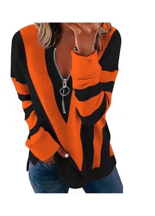 Дамска блуза, ежедневен модел, дълъг ръкав, полиестер, оранжева