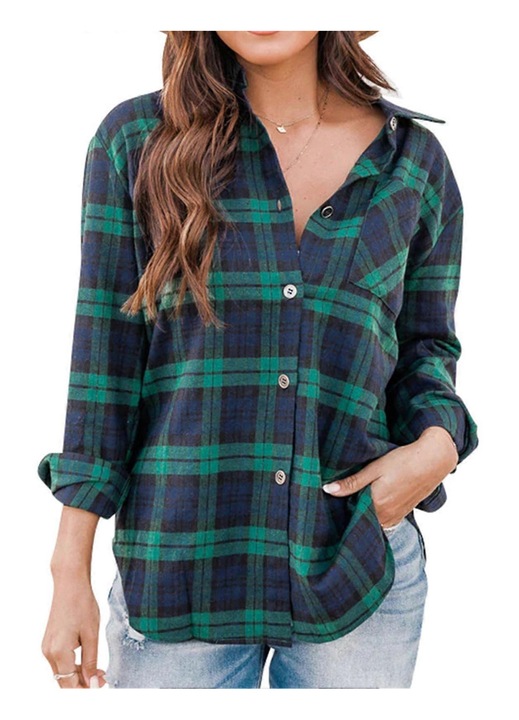 Női ing, kockás minta, hajtókás kivitel, hosszú ujjú, poliészter, M INTL