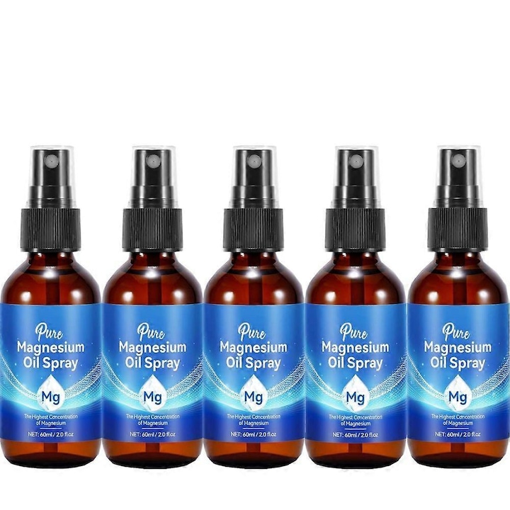 Magnéziumolaj spray, 100% természetes, 5 darabos, mesterséges adalékanyagok nélkül, 70 mg magnézium 4 fújásonként