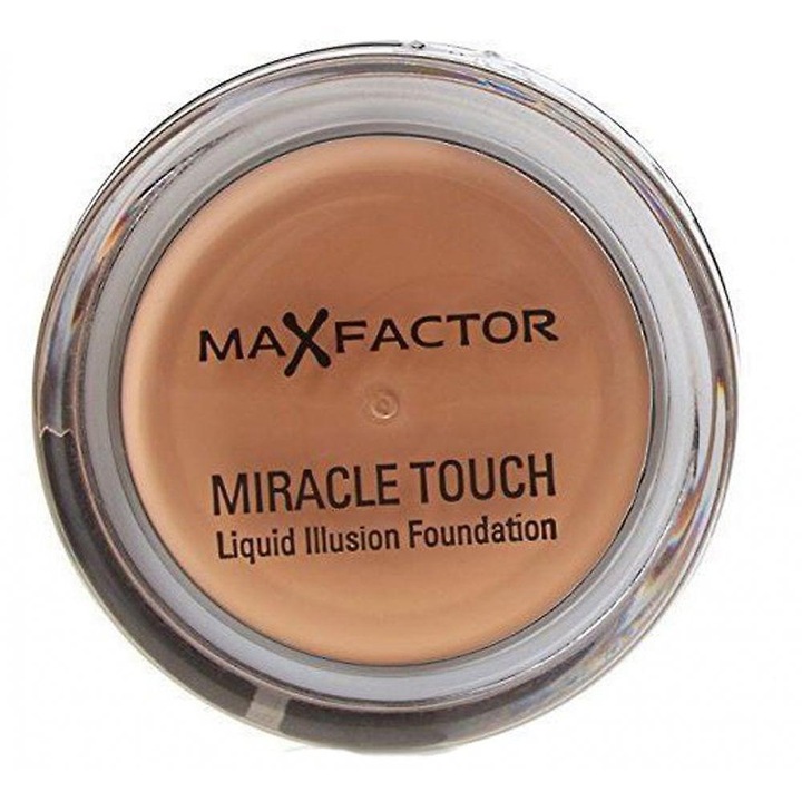 Fond de ten Max Factor Miracle Touch, textura solida la lichid, acoperire medie spre totala, nuanta 085 Caramel, 11.5g, aplicator inclus
