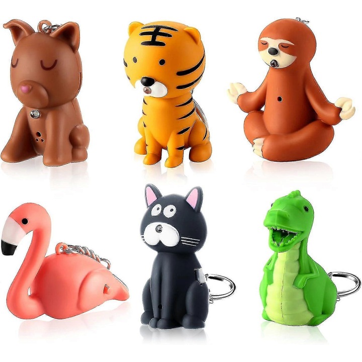 Set 6 Brelocuri cu Lanterna pentru Asistente, Design Animal, Multicolor