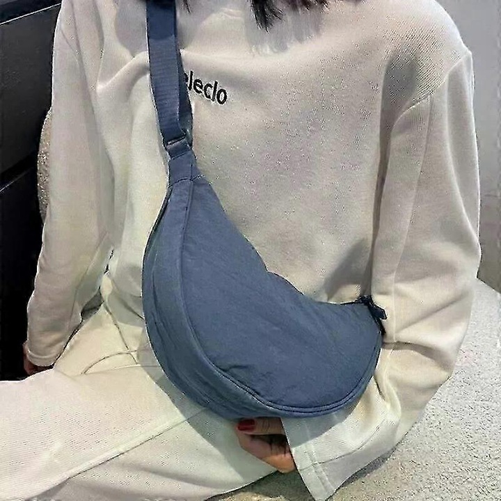 Geanta crossbody unisex Macaron multicolor din nylon, 28x17x10cm, stil retro casual