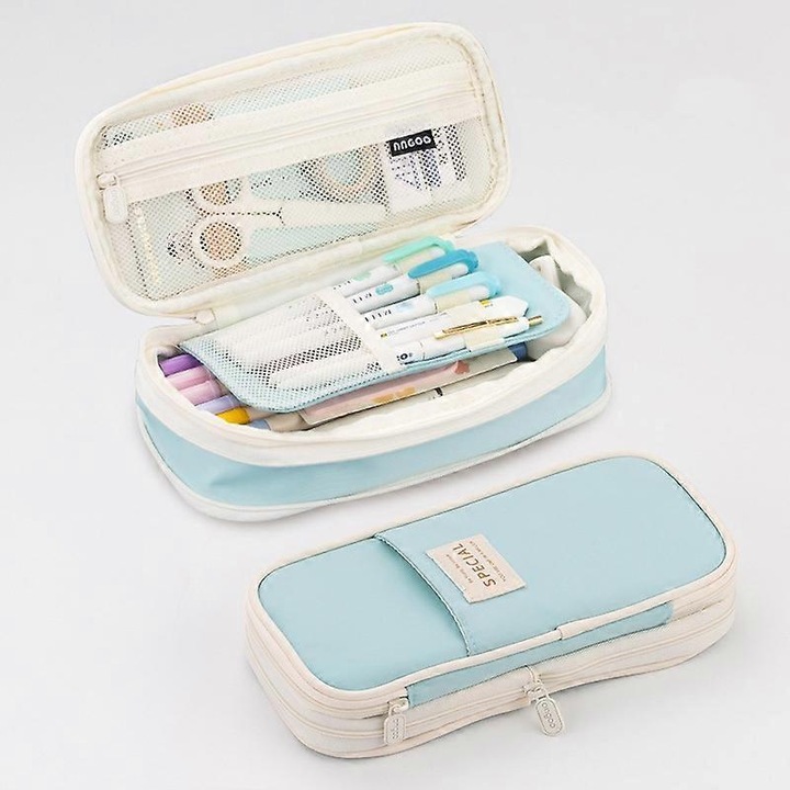 Несесер за моливи Angoo с форма на макарон, прибиращ се с два слоя, голям капацитет, водоустойчив, 21.5x9.5x3см