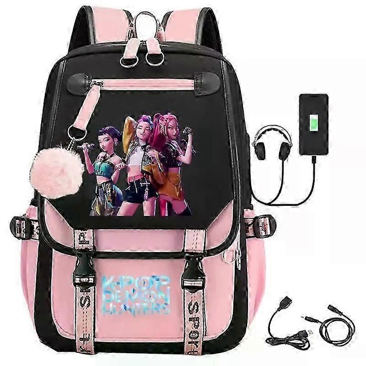 Ghiozdan K-pop Demon Hunters, imprimeu dragut, 44x30x12cm, Oxford, set 1 ghiozdan