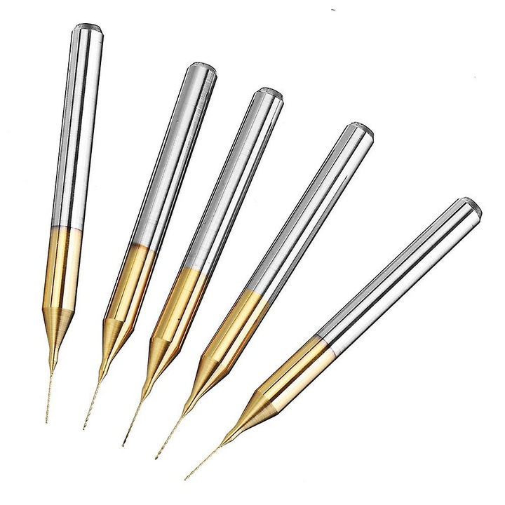 10 darabos volfrám-karbid NYÁK fúrófej készlet, 0,2/0,25/0,3 mm, arany, 3,175 mm