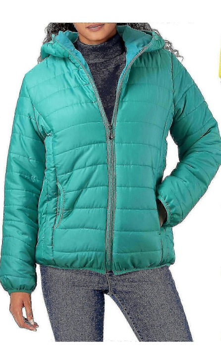Ултралеко ватирано дамско яке с качулка, пух, за топлина, в синьо