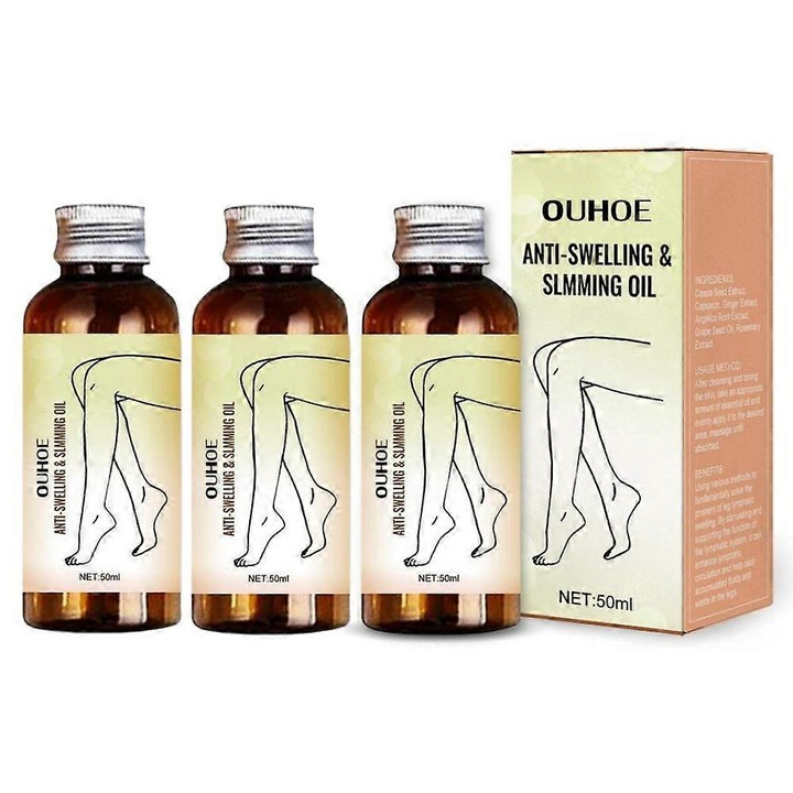 Масажно масло за крака Swellclear, комплект 3 бр., формула на растителна основа, немазна, за намаляване на отоците, 100мл