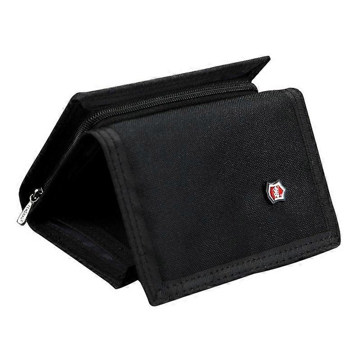 Portofel barbati trifold, rezistent la uzura, negru, 12x8x2cm