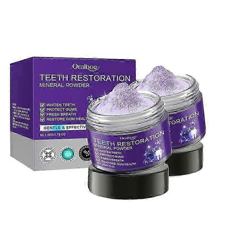 Set 2 x pudra de dinti albitoare, ORALHOE, 2x50g, ingrediente naturale, 4.8x4.8x4.1cm