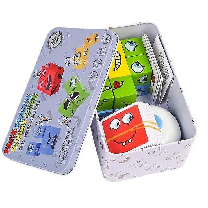 Cub magic cu fete schimbatoare din lemn pentru copii, set, 2.5cm, multicolor, cutie din metal