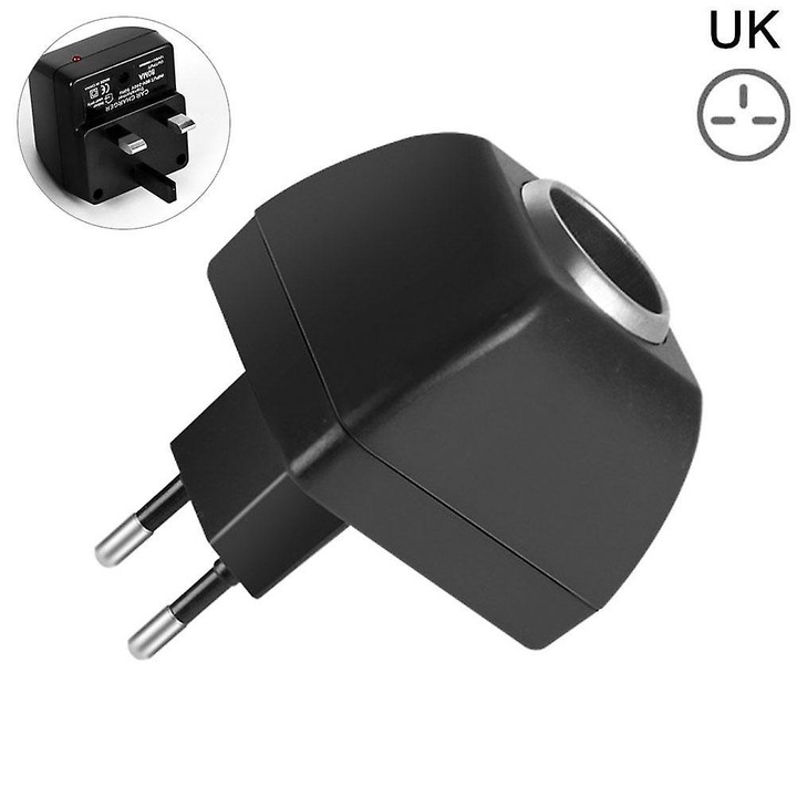 Adaptor de alimentare 240V UK la 12V pentru incarcator auto, negru