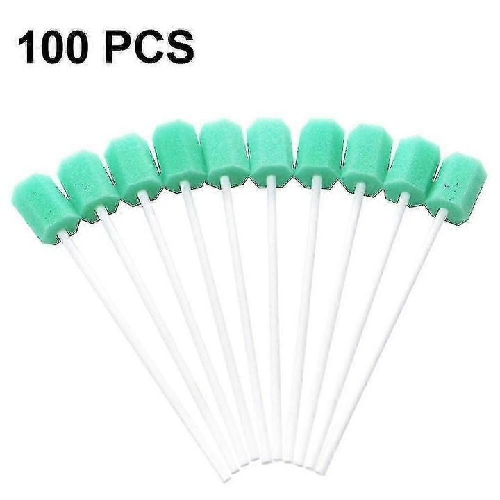 Set 100 bucati betisoare de urechi din spuma pentru igiena orala, verde, albastru, roz, 135x2mm