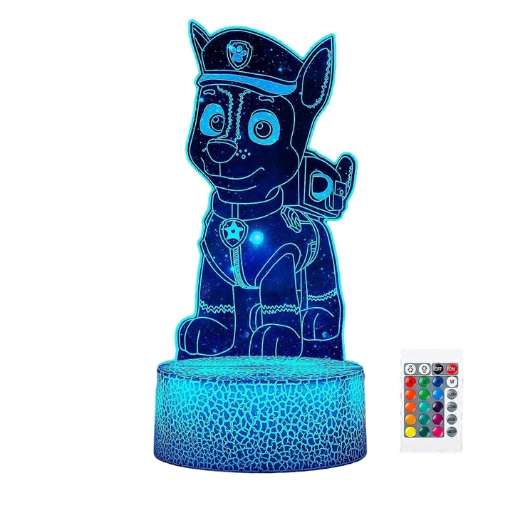 Детска нощна лампа, 3D, 16 цвята, сензорно и дистанционно управление, многоцветна, комплект
