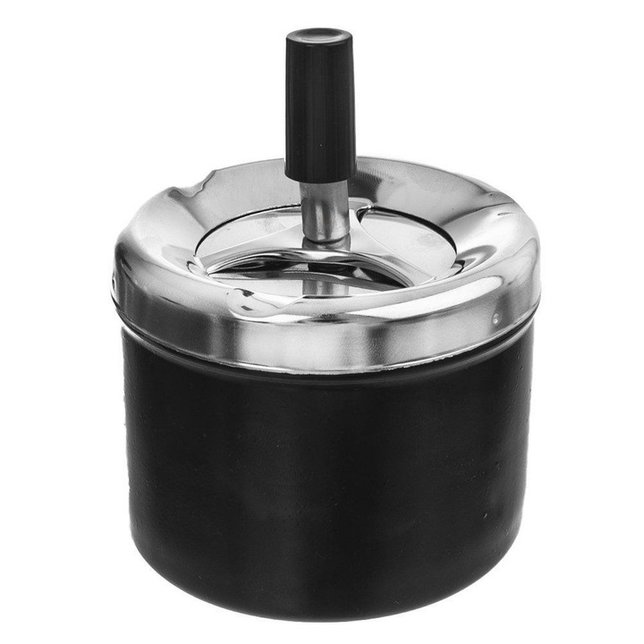 Scrumiere metalica Artemis, inchisa, rotativa, neagra, 9,5x11,5cm