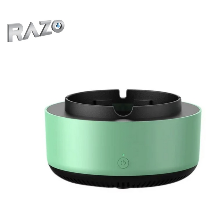 Електрически пепелник Razo, с всмукване, пречиствател на въздух и освежител за въздух за премахване на миризми, цигарен дим, пластмаса, зелен