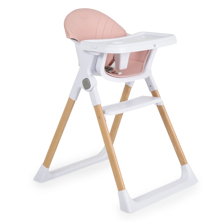 Scaun de masa pentru copii Cangaroo Almond Pink, husa din piele ecologica usor de curatat, structura metalica stabila, picioare antiderapante, pliere compacta, centura de siguranta si protectie antialunecare, suport picioare