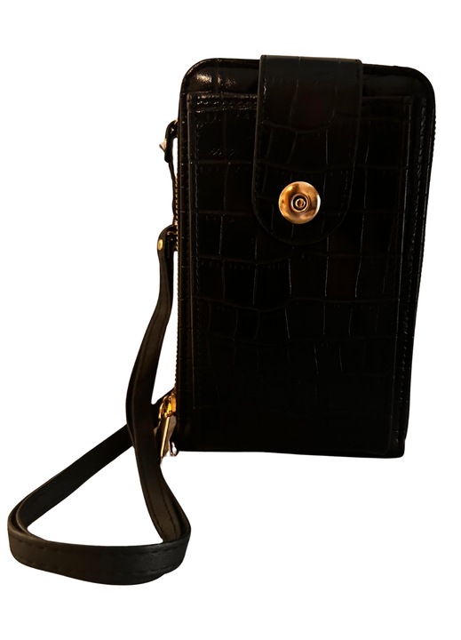 Geantă dama, piele ecologică, compartiment pentru telefon, negru, dimensiune compactă