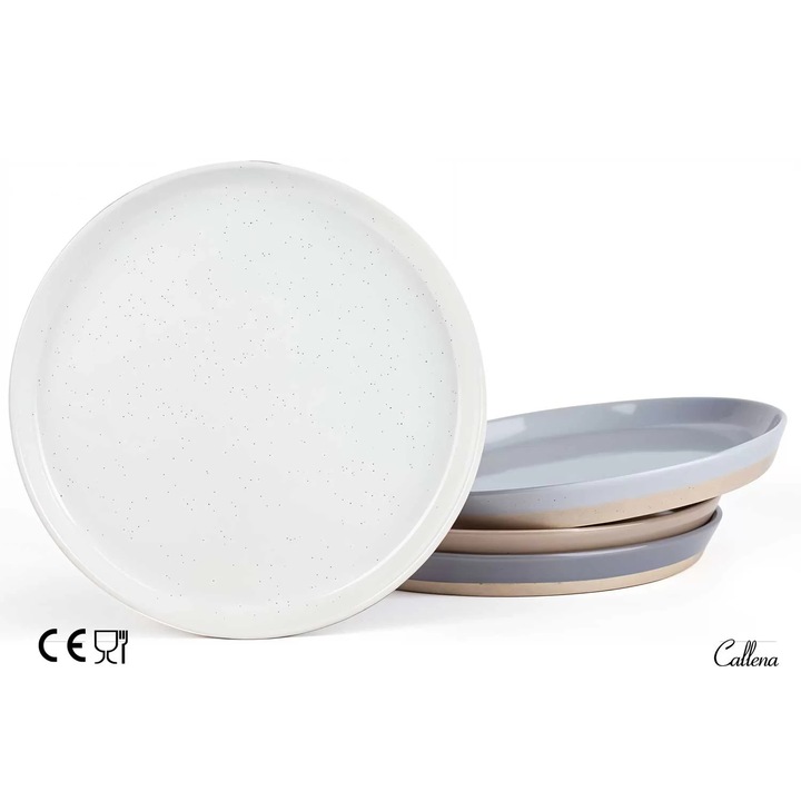 Set 4 farfurii intinse, farfurii ceramica, 20 cm, mix culori puncte negre si baza mata, Callena Saturn