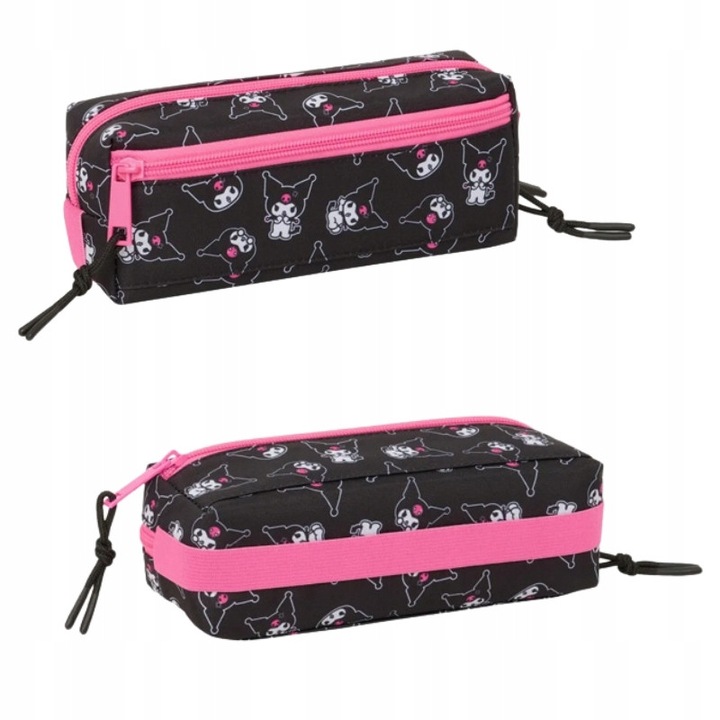 Penar, Safta, Kuromi, 3 Compartimente, Fermoar, Durabil, De Inalta Caliate, Usoar, Curea Elastica pentru Prindere, Poliester 300D, Negru Roz