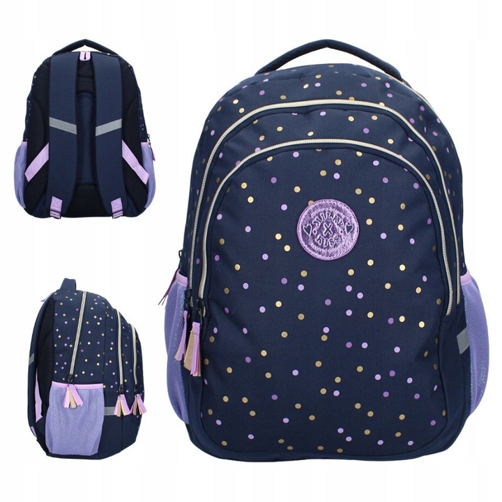 Rucsac Scolar, Vadobag, Milky Kiss - Dotted Delight, 1 Compartiment Principal, Durabil, De Inalta Caliate, Usoar, Buzunar Laptop 15", 2 Buzunare Frontale, Poliester, Negru, Multicolore